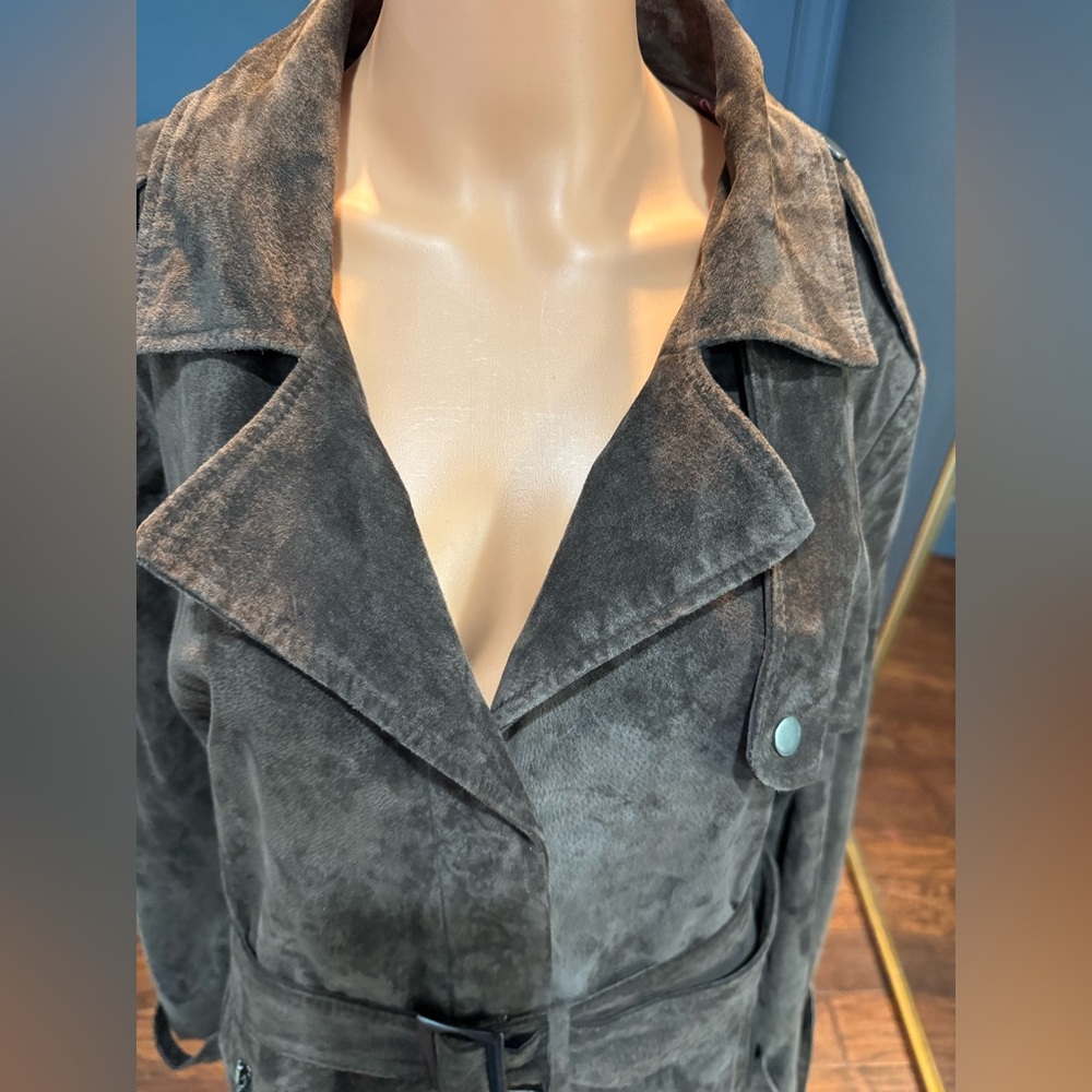Bradley Bayou Leather Trench Coat Brown Belted Moto Jacket Womens 2X - Picture 4 of 9